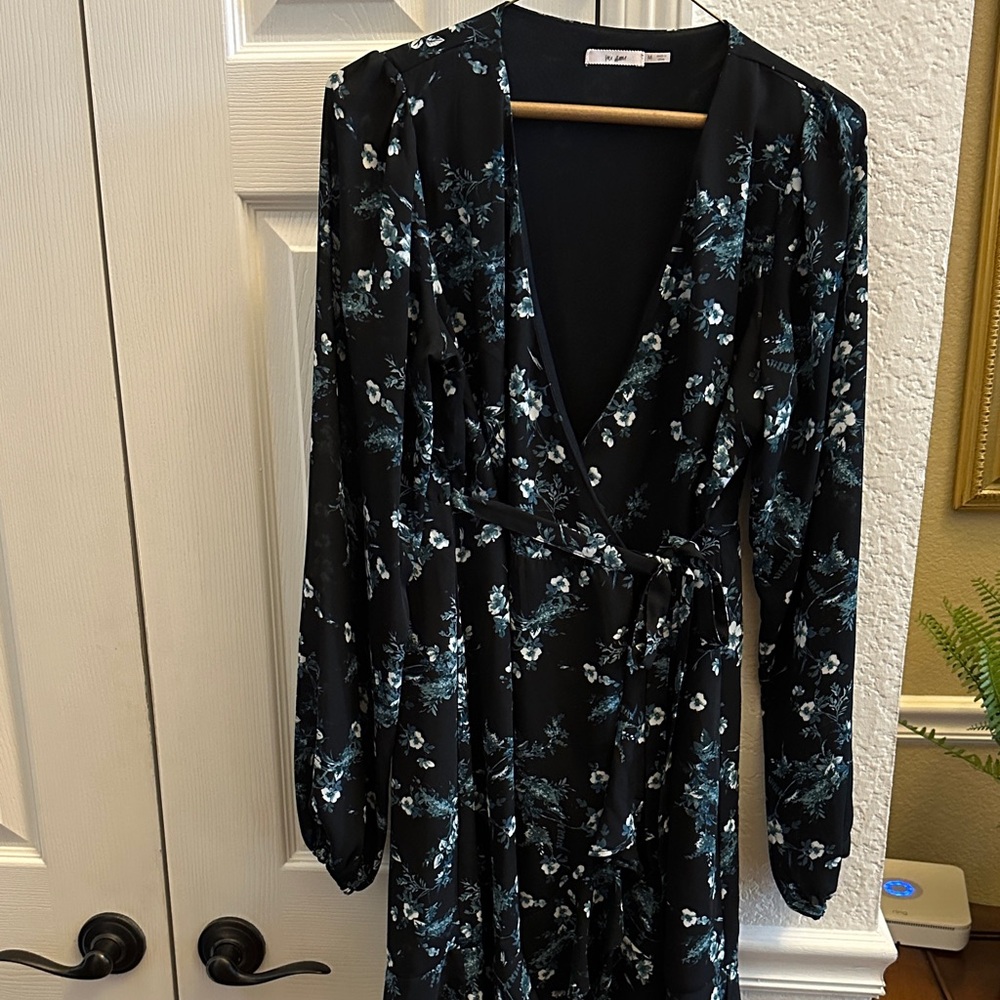 Miami Black and Blue Floral Long Sleeve Dress